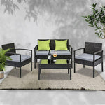 4 Seater Sofa Set Outdoor Furniture Lounge Setting Wicker Chairs Table Rattan Lounger Bistro Patio Garden Cushions Black